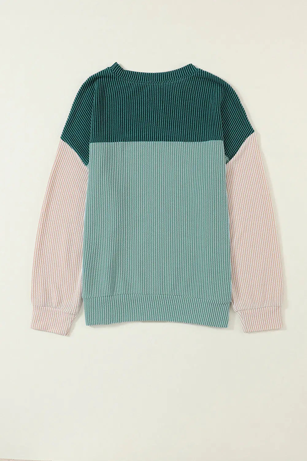 Black Color Block Corduroy Long Sleeve Top